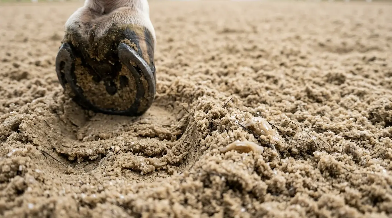 Close-up of Tapeta all-weather surface granules at Newcastle Gosforth Park racecourse showing texture and composition